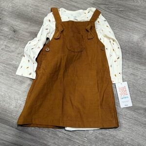 Carter's Tan Pinafore with Cream Floral Shirt